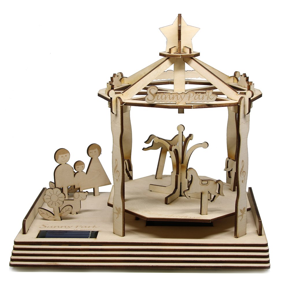 Carousel Creative Wooden DIY Solar Power Eco-friendly Educational DIY Assemble Toys For Kids Table Decor by Woody Signs Co. - Handmade Crafted Unique Wooden Creative