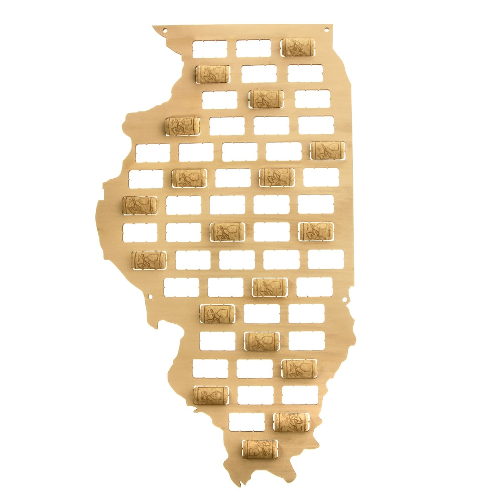 Illinois State of USA Cork Map Illinois State Sign Wooden Cutout Deco Map for Lovers Collector Display by Woody Signs Co. - Handmade Crafted Unique Wooden Creative