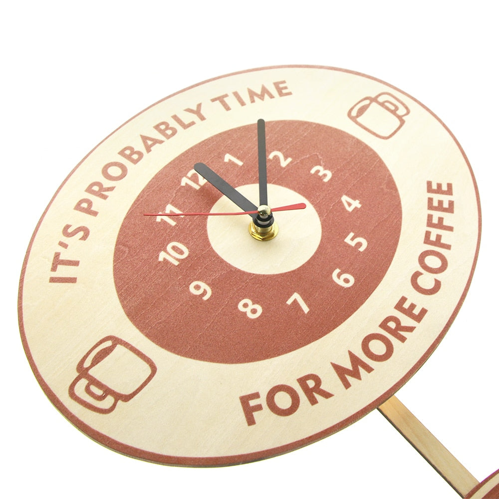 Time For More Coffee Inspirational Quote Coffee Wall Clock With Swinging Mug Cafe Clock Coffee Lovers Gift by Woody Signs Co. - Handmade Crafted Unique Wooden Creative