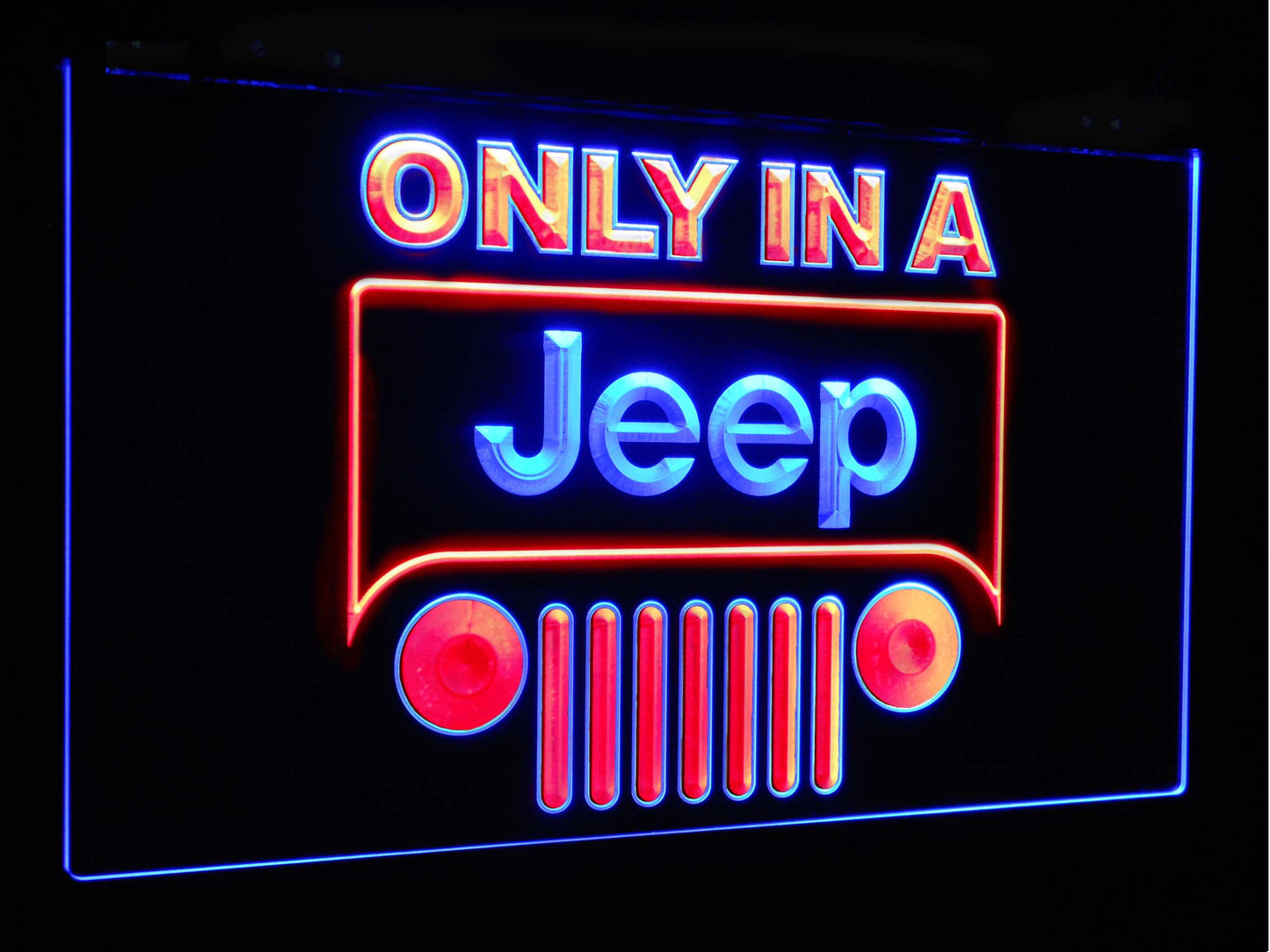 Only in a Jeep Car Bar Decoration Gift Dual Color Led Neon Light Signs st6-d0134 by Woody Signs Co. - Handmade Crafted Unique Wooden Creative