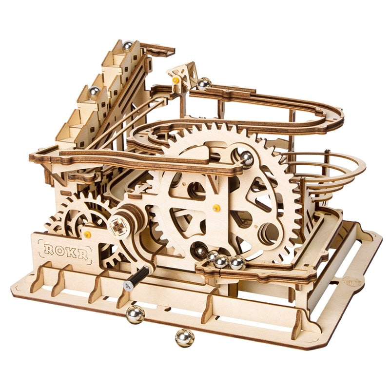 4 Kinds Marble Run Game DIY Waterwheel Coaster Wooden Assembly Gift for LG501 by Woody Signs Co. - Handmade Crafted Unique Wooden Creative