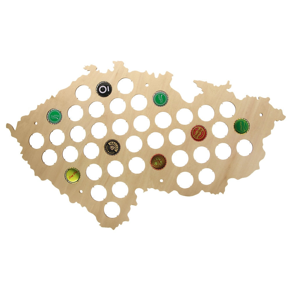 Czech Republic Cap Map Pub Bar Wooden Wall Sign Bottle Cap Display Holder Patriotic Czech Map Man Cave Lover Gift by Woody Signs Co. - Handmade Crafted Unique Wooden Creative