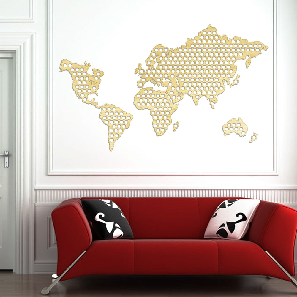 Creative Wooden Crafts World Map Bottle Cap Map Handmade Hanging Map Of The World Modern Lovers by Woody Signs Co. - Handmade Crafted Unique Wooden Creative