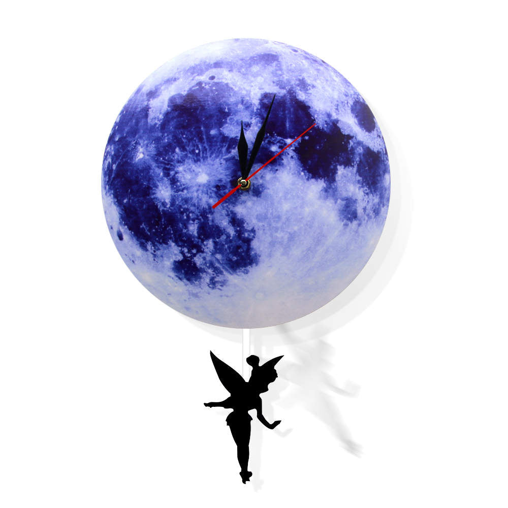 Blue Moon Swinging Pendulum Clock Astronomy Funny Wall Clock Lunar Blue Moon Clock with Swinging Silhouette Pendulum by Woody Signs Co. - Handmade Crafted Unique Wooden Creative
