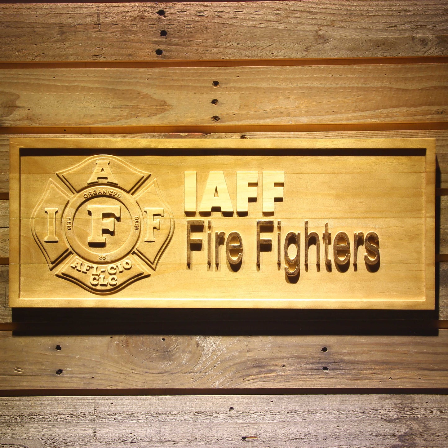 IAFF Fire Fighters Fireman 3D Wooden Bar Signs by Woody Signs Co. - Handmade Crafted Unique Wooden Creative