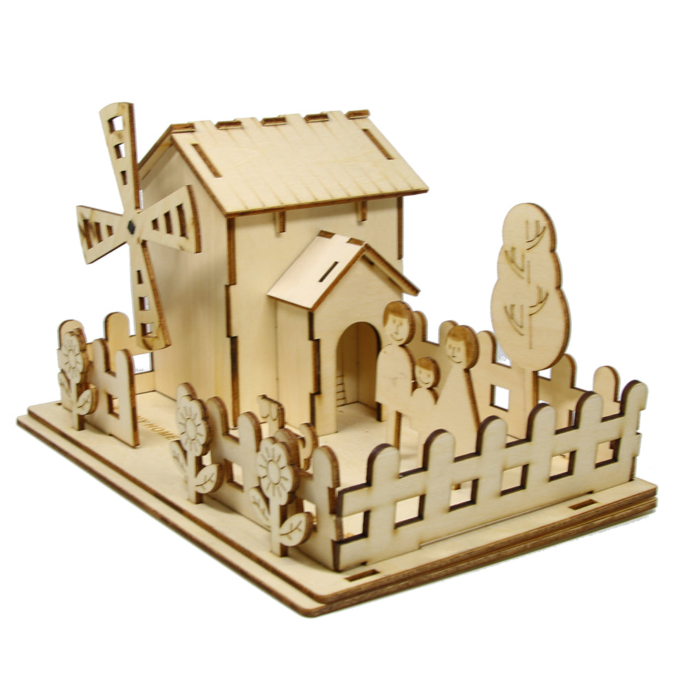 Solar Windmill House Wooden DIY Toys Eco-friendly DIY Assemble Toys Gifts For Children Table by Woody Signs Co. - Handmade Crafted Unique Wooden Creative