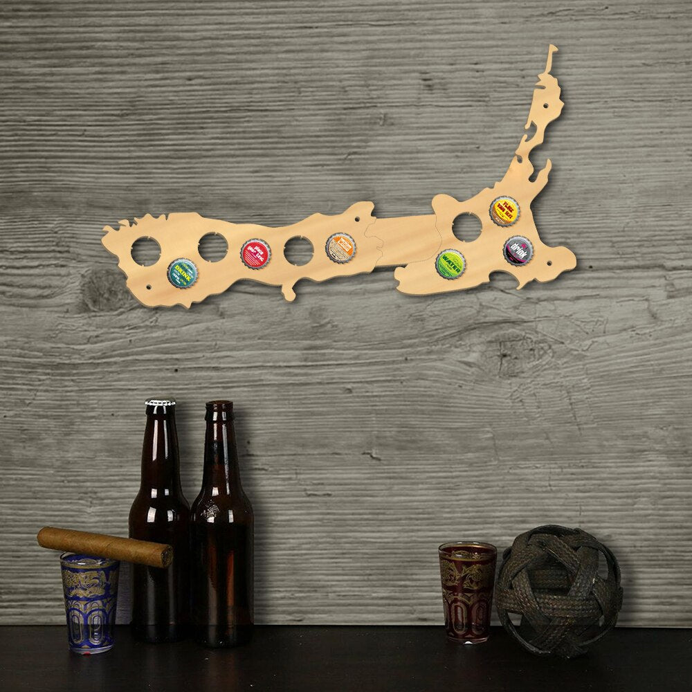 Map Of New Zealand Cap Map Display Holder Bottle Cap Gadgets Wood Crafts 3D Wall For Pub Bar by Woody Signs Co. - Handmade Crafted Unique Wooden Creative