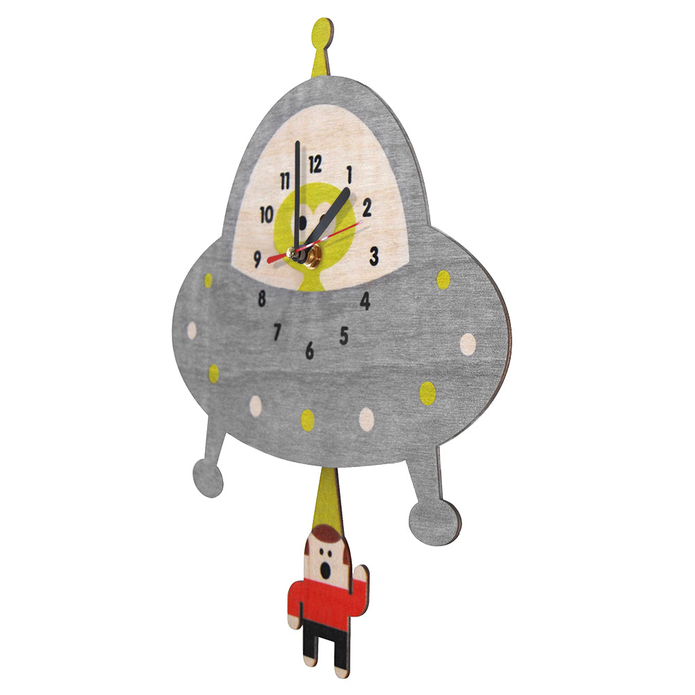 Alien Abduction Wall Clock Flying Saucer Outer Space UFO Abducting Pendulum Wooden Wall Clock Kid Room Decoration Geek Gift by Woody Signs Co. - Handmade Crafted Unique Wooden Creative