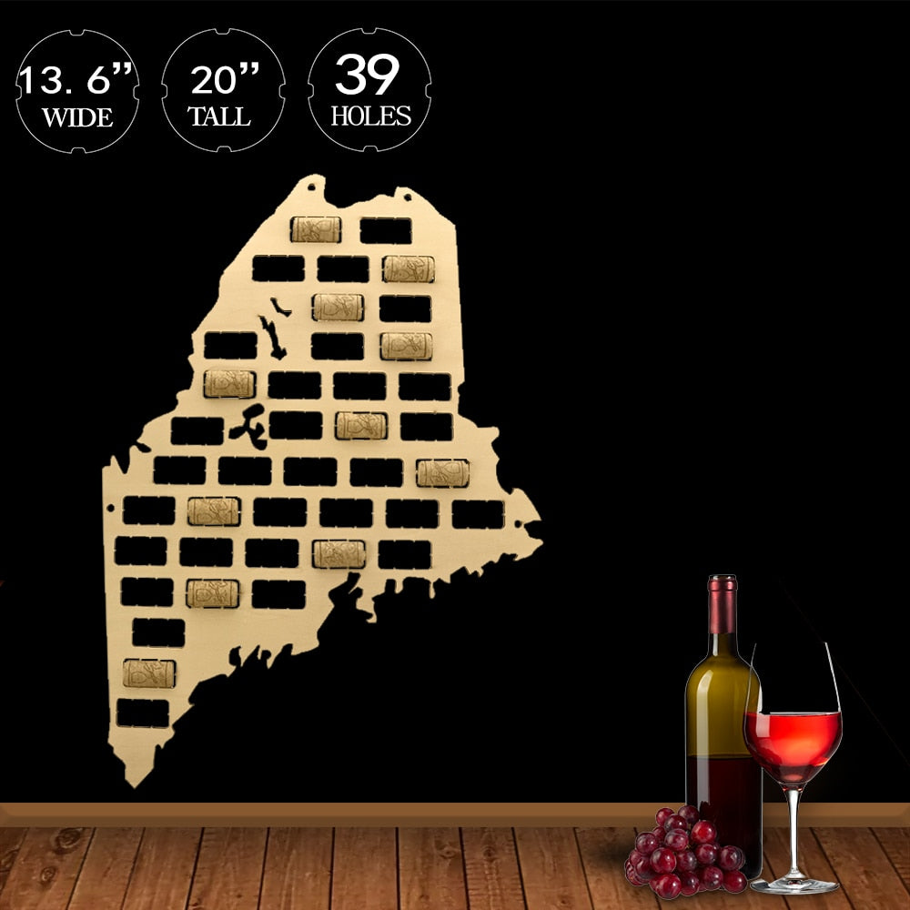 U.S. State of Maine Cork Map Display Wood Maine State Cutout Cork Collector USA Home State Bar Pub s by Woody Signs Co. - Handmade Crafted Unique Wooden Creative