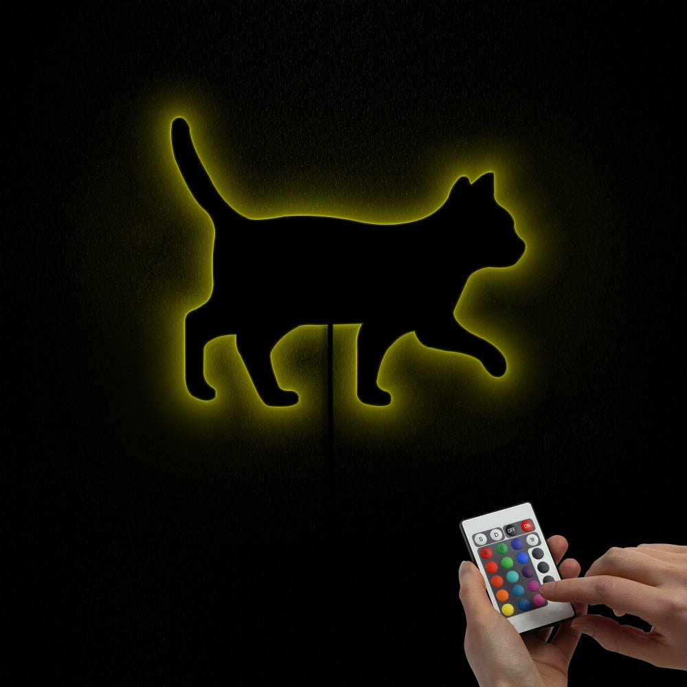 Cat Walking On The Wall Mirror Girl Room Makeup Wall Mirror Kitten Cat Moder Design Mirror With LED Light by Woody Signs Co. - Handmade Crafted Unique Wooden Creative