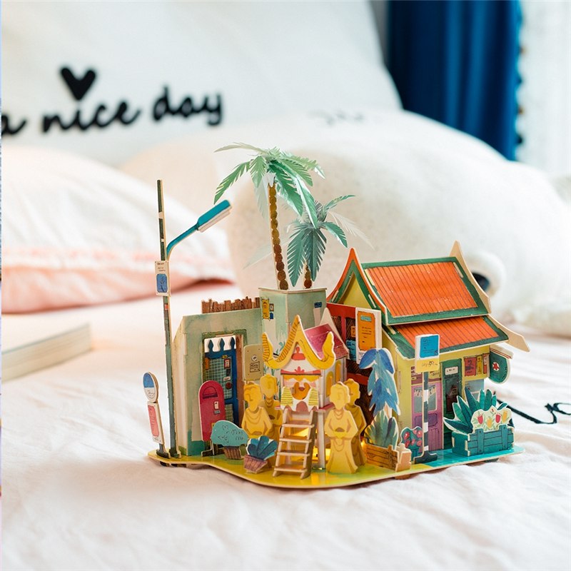 DIY Sunny Chiengmai Doll House with Led Light Miniature Wooden SJ407 by Woody Signs Co. - Handmade Crafted Unique Wooden Creative