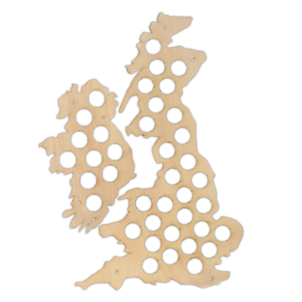 UK Cap Map Bottle Cap Holder Collection Art United Kingdom Cap Map Display Great Britain Wood Map Lover by Woody Signs Co. - Handmade Crafted Unique Wooden Creative