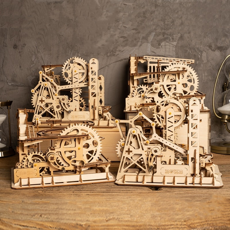 4 Kinds Marble Run Game DIY Waterwheel Coaster Wooden Assembly Gift for LG501 by Woody Signs Co. - Handmade Crafted Unique Wooden Creative