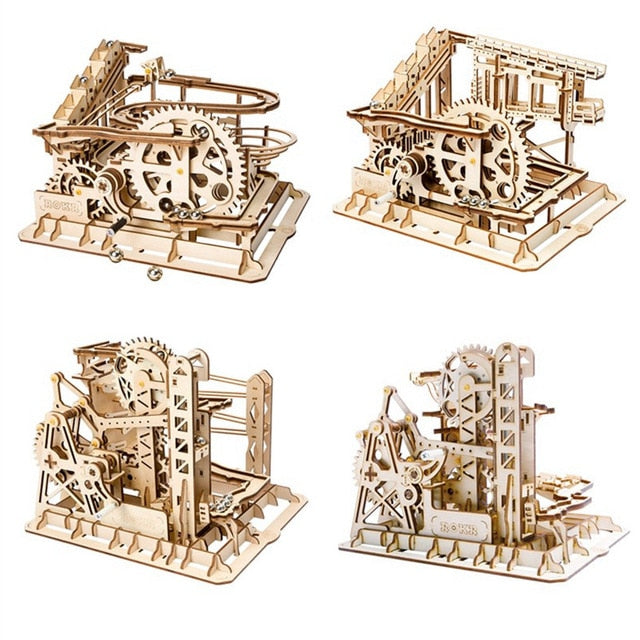 4 Kinds Marble Run Game DIY Waterwheel Coaster Wooden Assembly Gift for LG501 by Woody Signs Co. - Handmade Crafted Unique Wooden Creative