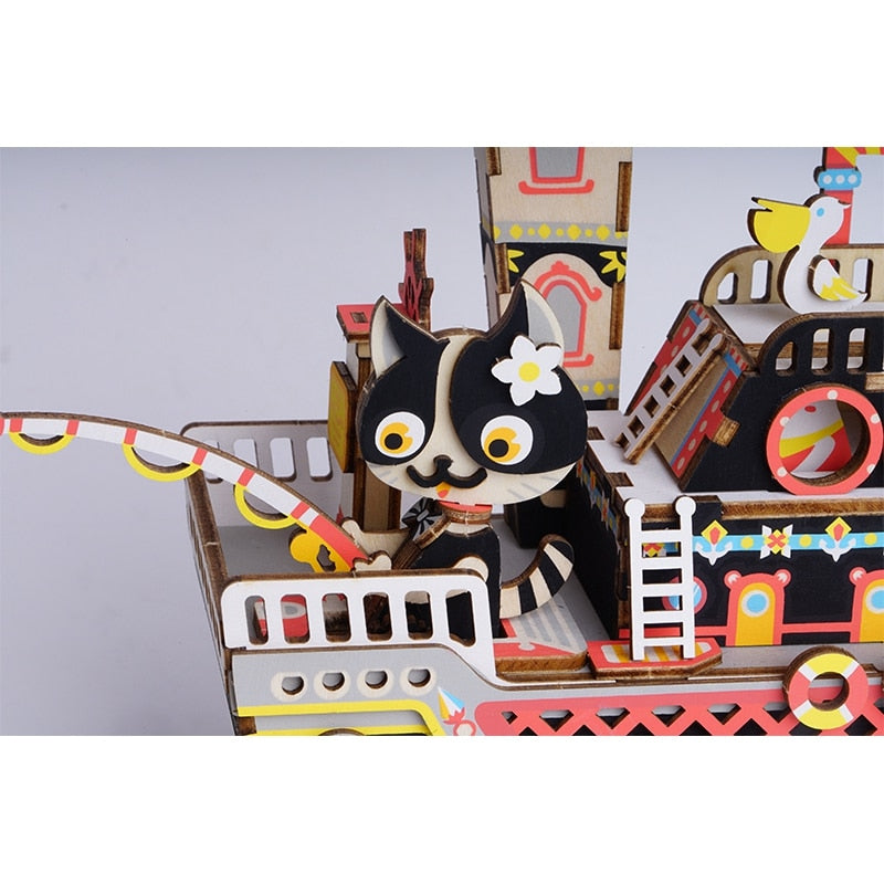 New Arrival DIY 3D Fishing Kitty Wooden Puzzle Game Assembly Moveable Music Box Toy Gift for Children Kids Adult AMD42 by Woody Signs Co. - Handmade Crafted Unique Wooden Creative