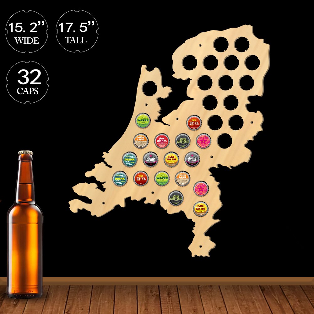 Netherlands Cap Map Map Of Holland Bottle Cap Display Wood Craft Decor Dutch Man Cave Lover Gift by Woody Signs Co. - Handmade Crafted Unique Wooden Creative