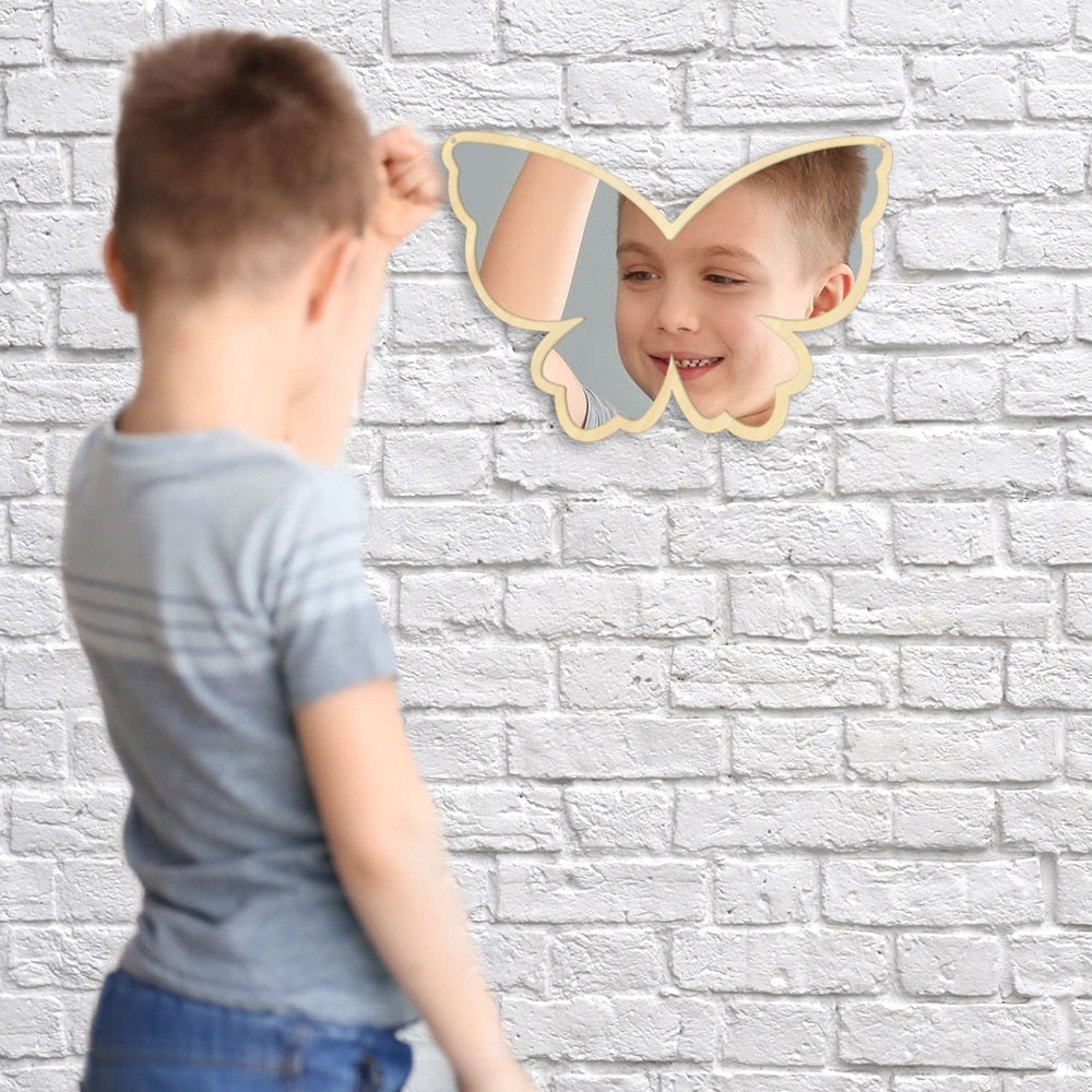 Big Wings Butterfly Wall Mirror Cartoon Creative Nordic Style Wooden Acrylic Safety Mirror for Baby Room Butterfly Decoration by Woody Signs Co. - Handmade Crafted Unique Wooden Creative