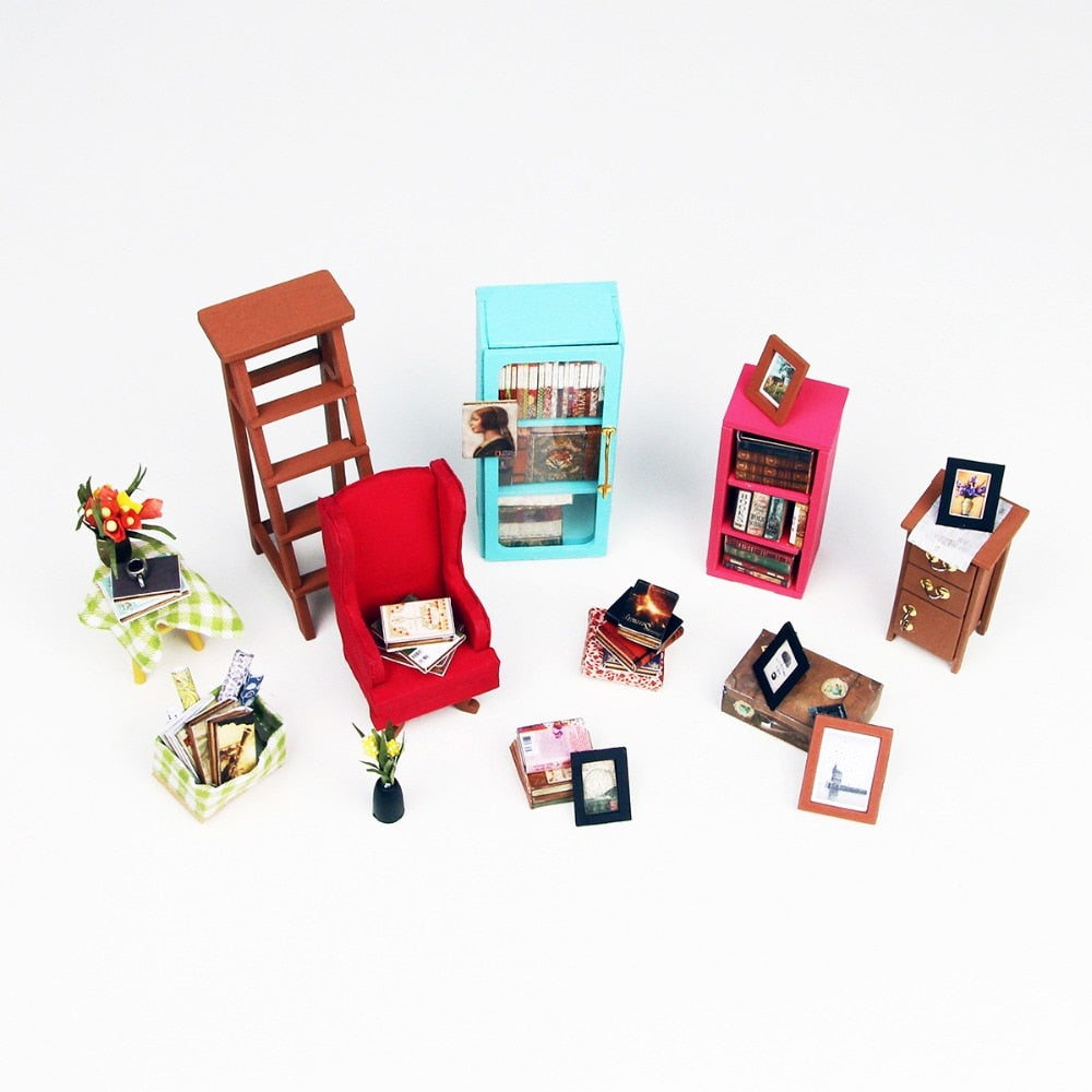 DIY Sam's Study Room with Furniture Miniature Wooden Doll House DG102 (DG102 Study room) by Woody Signs Co. - Handmade Crafted Unique Wooden Creative