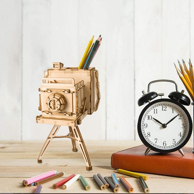 DIY 3D Wooden Vintage Camera Puzzle Game Penholder&Gift for Kid Friend Popular TG403 by Woody Signs Co. - Handmade Crafted Unique Wooden Creative