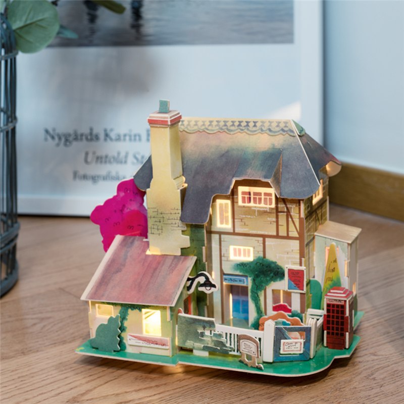 New DIY England Hut Doll House with Led Light Miniature Wooden SJ304 by Woody Signs Co. - Handmade Crafted Unique Wooden Creative