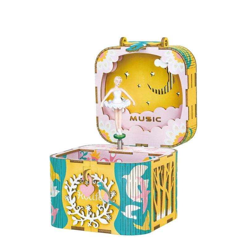 DIY 3D Rotatable Dancing Ballerma Wooden Puzzle Game Assembly Music Box Toy Gift for Children Kids Adult AMD52 by Woody Signs Co. - Handmade Crafted Unique Wooden Creative