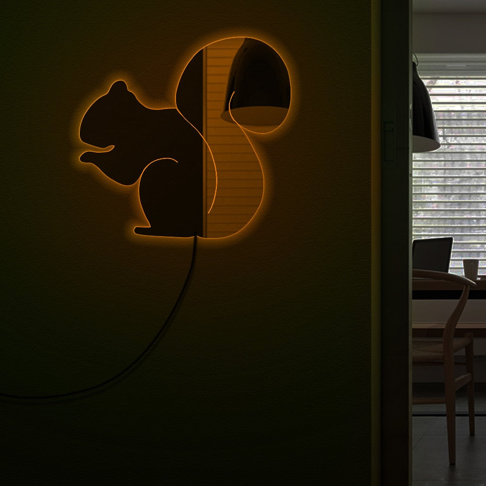 Squirrel Nursery Handmade Acrylic Wall Mirror Forest Animal Mirror with LED Backlights by Woody Signs Co. - Handmade Crafted Unique Wooden Creative