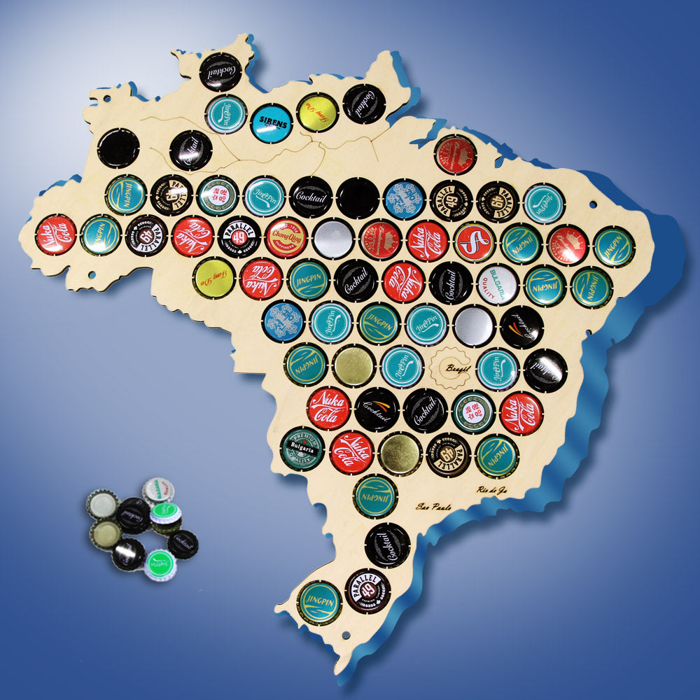 Creative Wooden Cap Trap Bottle Caps Map of Brazil Board Wall Art For Cap Collector Drinker by Woody Signs Co. - Handmade Crafted Unique Wooden Creative