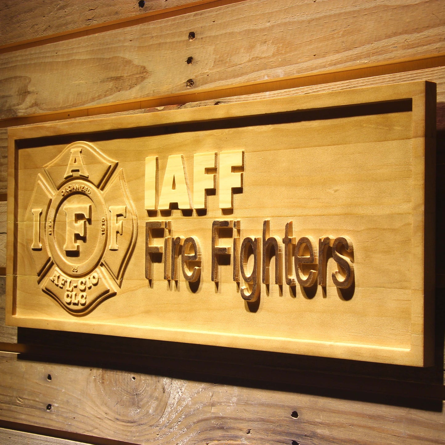 IAFF Fire Fighters Fireman 3D Wooden Bar Signs by Woody Signs Co. - Handmade Crafted Unique Wooden Creative