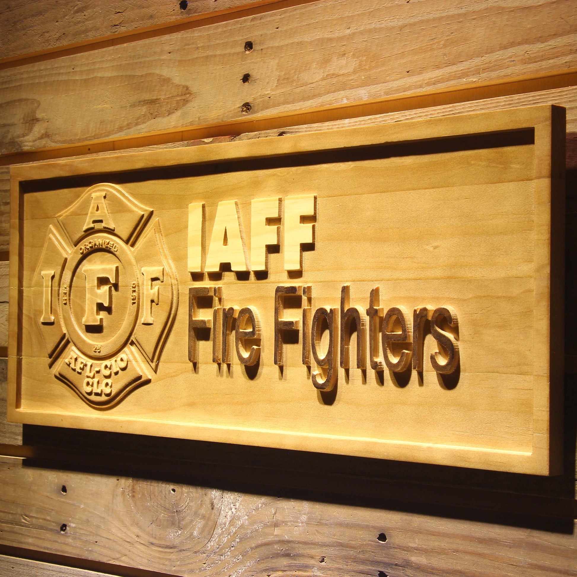 IAFF Fire Fighters Fireman  3D Wooden Bar Signs by Woody Signs Co. - Handmade Crafted Unique Wooden Creative