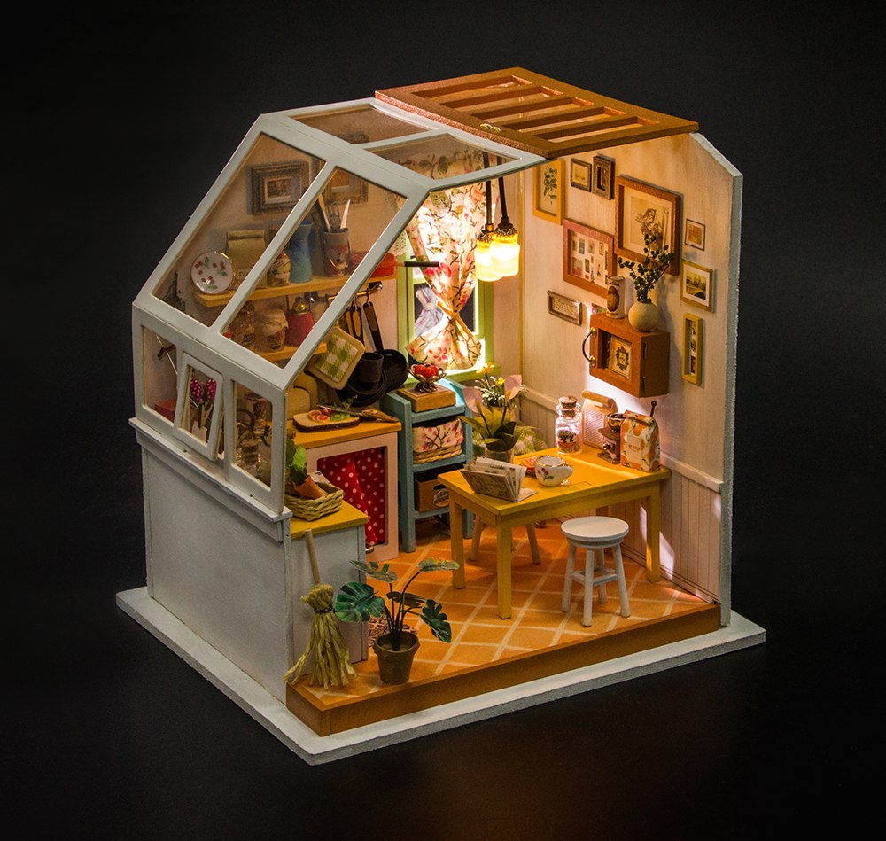DIY Jason's Kitchen with Furniture Miniature Wooden Doll House Model DG105 by Woody Signs Co. - Handmade Crafted Unique Wooden Creative