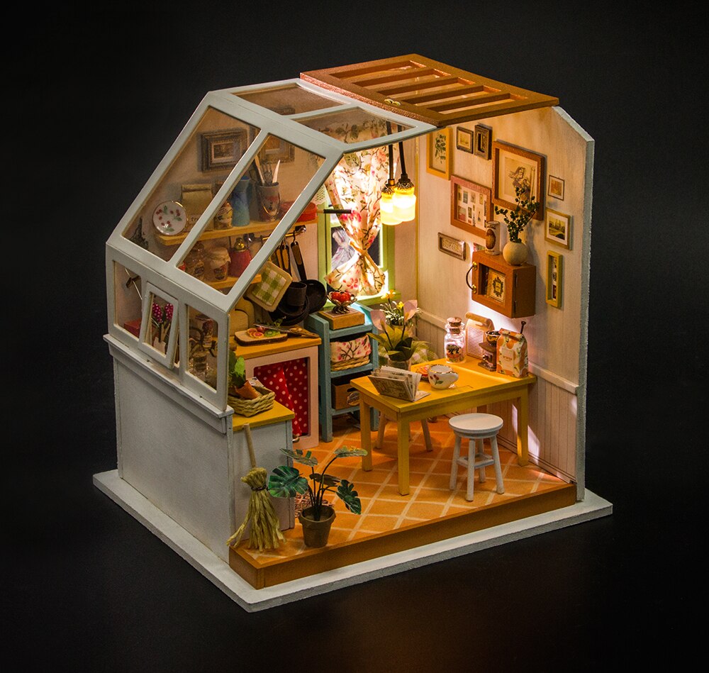 DIY Jason's Kitchen with Furniture Miniature Wooden Doll House Model DG105 by Woody Signs Co. - Handmade Crafted Unique Wooden Creative