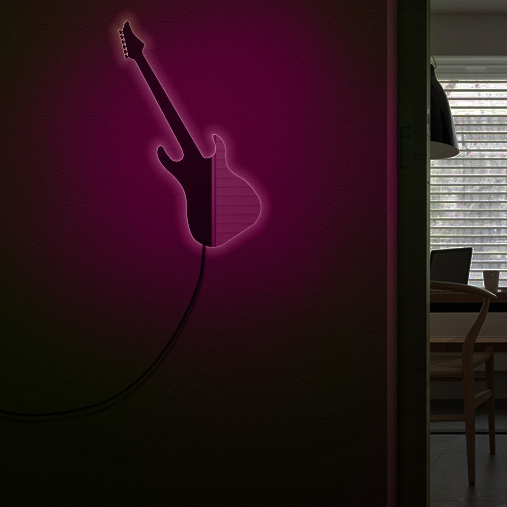 Rocking Guitar LED Lighting Wall Mirror Rock'n'Roll Electronic Guitar Handmade Acylic Mirror For Music Room Studio by Woody Signs Co. - Handmade Crafted Unique Wooden Creative