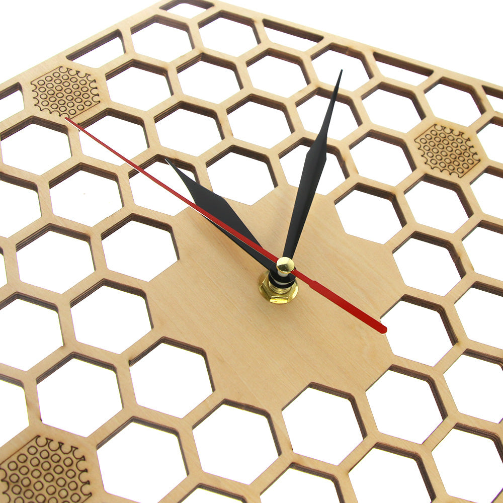 Minimal honeycomb Wood Wall Clock Hexagonal Geometric Wall Clock Bee Lover Contemporary Rustic Wood Clock Watch by Woody Signs Co. - Handmade Crafted Unique Wooden Creative