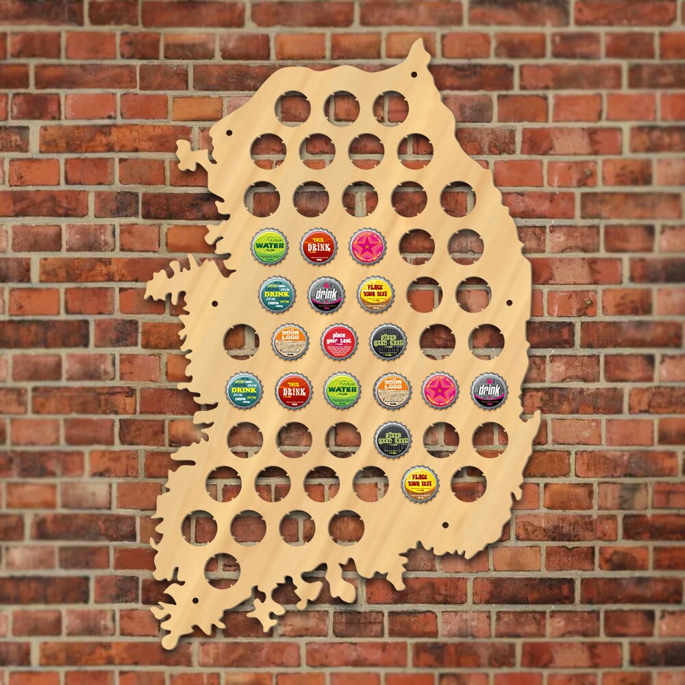 Pub Wooden Wall Sign Map Of Korea Republic Of Korea Cap Map Bottle Cap Display Holder Man Cave Lovers Gift by Woody Signs Co. - Handmade Crafted Unique Wooden Creative
