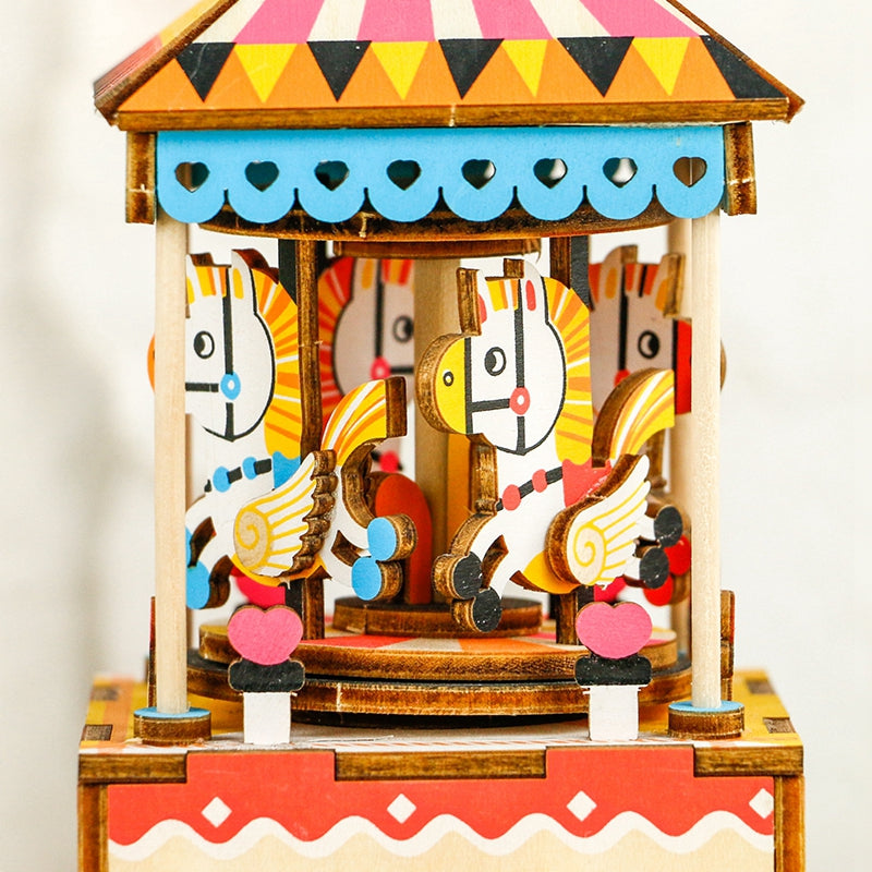 DIY Merry-go-round 3D Wooden Puzzle Game Assembly Rotatable Music Box Toy Gift for Children Adult AM304 by Woody Signs Co. - Handmade Crafted Unique Wooden Creative