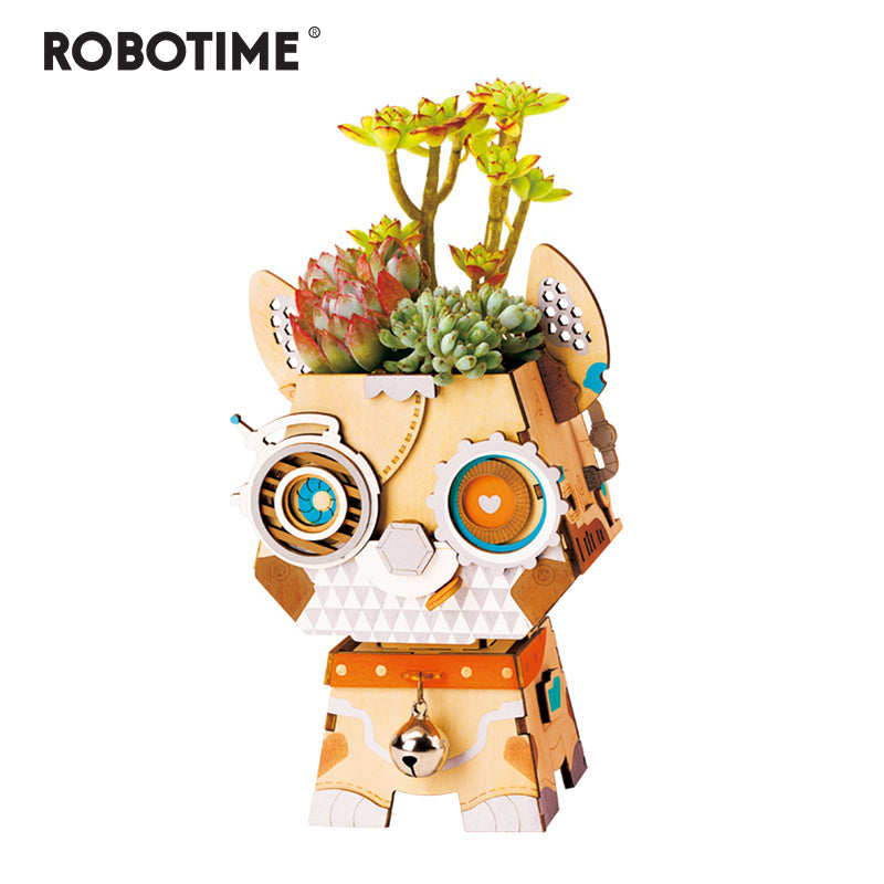 Children Adult Cute Puppy Flower Pot 3D Wooden Puzzle Game Educational Models FT742 (Pot Puppy) by Woody Signs Co. - Handmade Crafted Unique Wooden Creative