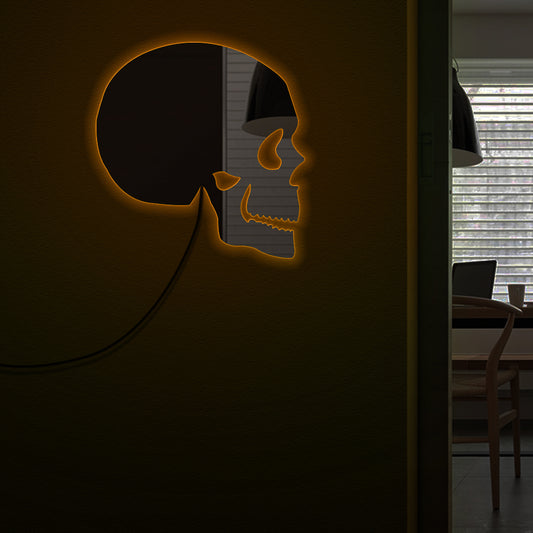 Skull Head Wall Mirror Day of The Dead Skeleton Head  Acrylic Mirror With LED Lighting Halloween Horror  Decor by Woody Signs Co. - Handmade Crafted Unique Wooden Creative
