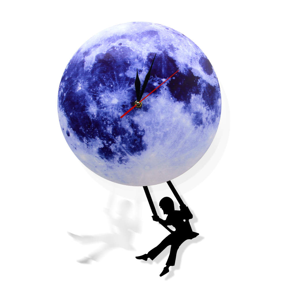 Blue Moon Swinging Pendulum Clock Astronomy Funny Wall Clock Lunar Blue Moon Clock with Swinging Silhouette Pendulum by Woody Signs Co. - Handmade Crafted Unique Wooden Creative