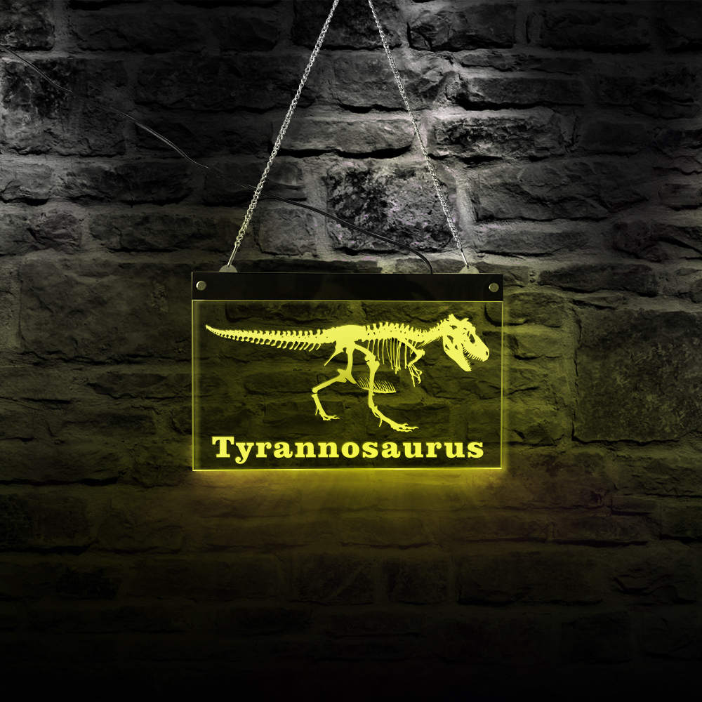 Tyrannosaurus Rex Skeleton LED Neon Sign Museum LED Lighting Wall Sign Dinosaur T-Rex Acrylic LED Edge Lighting Art by Woody Signs Co. - Handmade Crafted Unique Wooden Creative