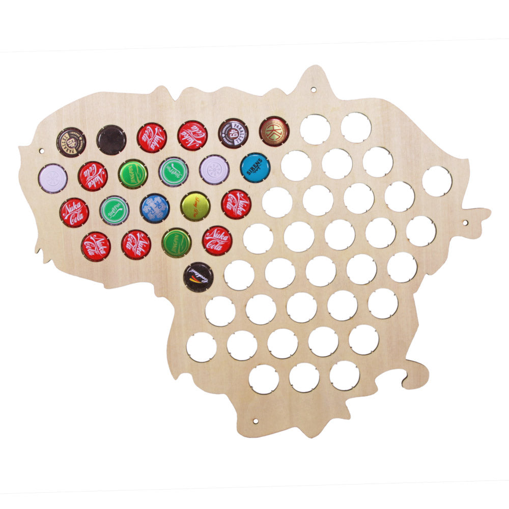 Lithuania Bottle Cap Map Collection Art Custom Made Cap Map Wooden Craft Aficionado Accessorries by Woody Signs Co. - Handmade Crafted Unique Wooden Creative