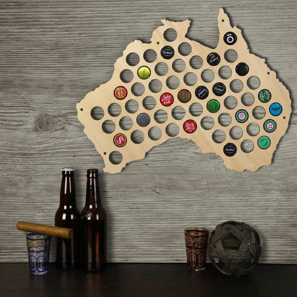Australia Cap Map Laser Engraved Hanging Wooden Map Creative For Cap Collector Modern by Woody Signs Co. - Handmade Crafted Unique Wooden Creative