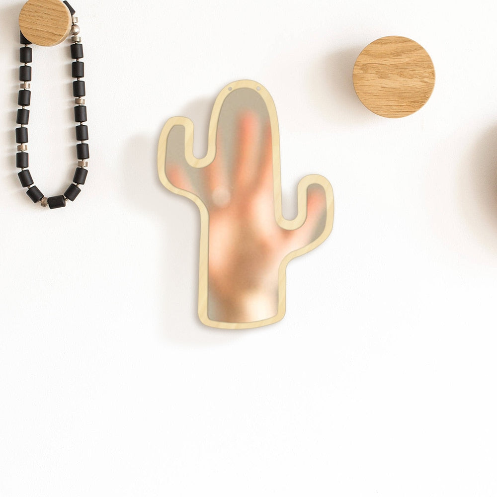 Desert Cactus Acrylic Wall Mirror With Wooden Back Cactus Hanging Interiors Make-up Mirror Cactus by Woody Signs Co. - Handmade Crafted Unique Wooden Creative