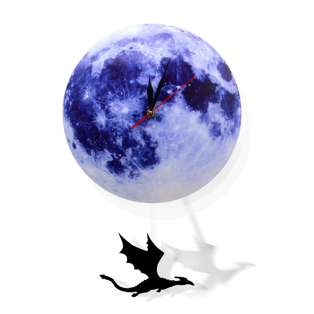 Blue Moon Swinging Pendulum Clock Astronomy Funny Wall Clock Lunar Blue Moon Clock with Swinging Silhouette Pendulum by Woody Signs Co. - Handmade Crafted Unique Wooden Creative