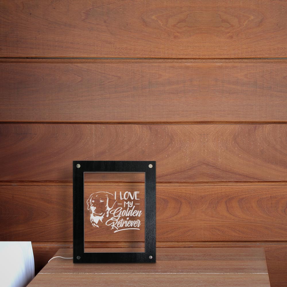 I Love My Golden Retriever Puppy Dog Pet Love Quote LED Lighting Text Photo Frame Wooden LED Night Light Display Picture Frame by Woody Signs Co. - Handmade Crafted Unique Wooden Creative