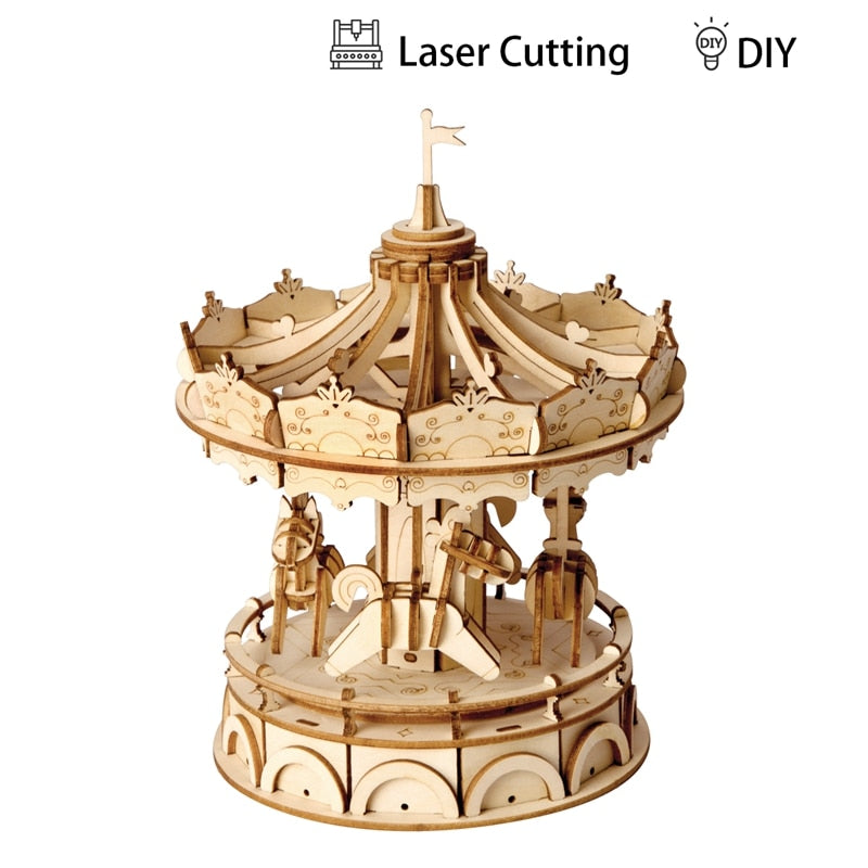 DIY 3D Wooden Merry-Go-Round Puzzle Game Gift for Kid Friend Nice Decor Popular TG404 by Woody Signs Co. - Handmade Crafted Unique Wooden Creative