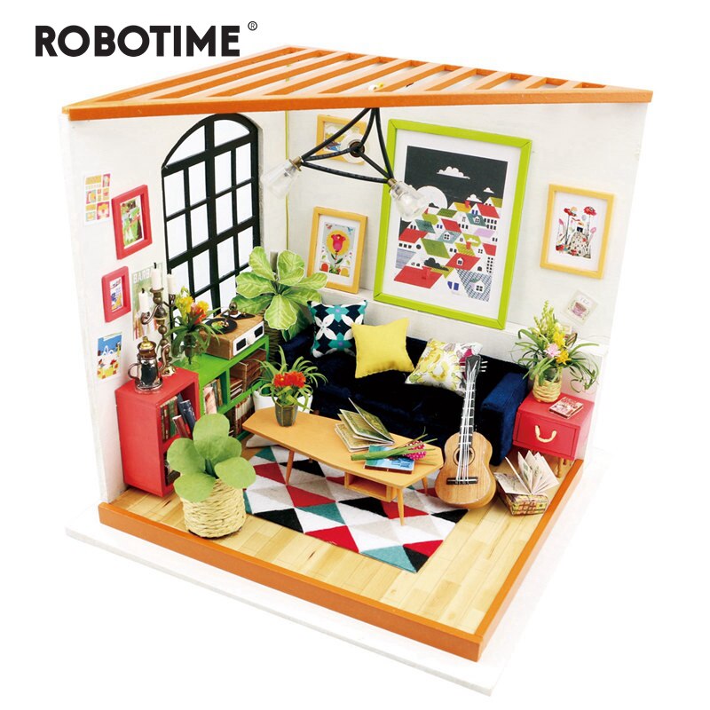 DIY Locus Sitting Room with Furniture Miniature Wooden Doll House DG106 by Woody Signs Co. - Handmade Crafted Unique Wooden Creative