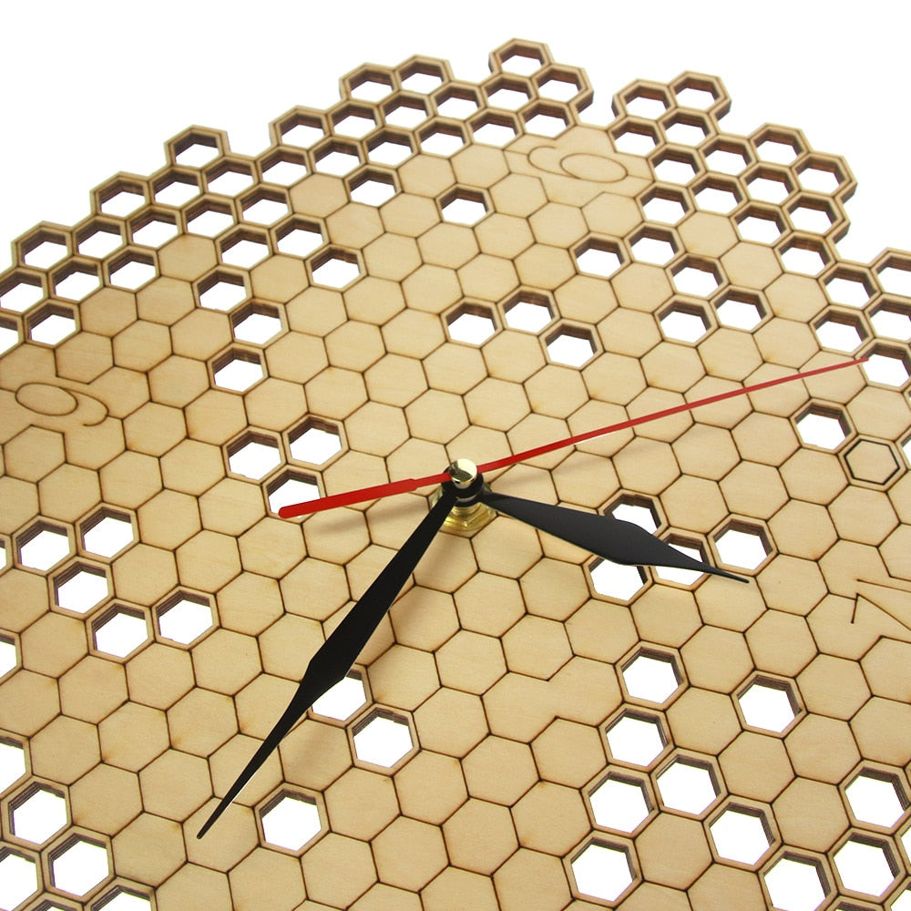 Honeycomb Wood Geometric Wall Clock Hexagon Minimalist Living Room Decor Hanging Natural Rustic Clock Bee Lovers Gift by Woody Signs Co. - Handmade Crafted Unique Wooden Creative