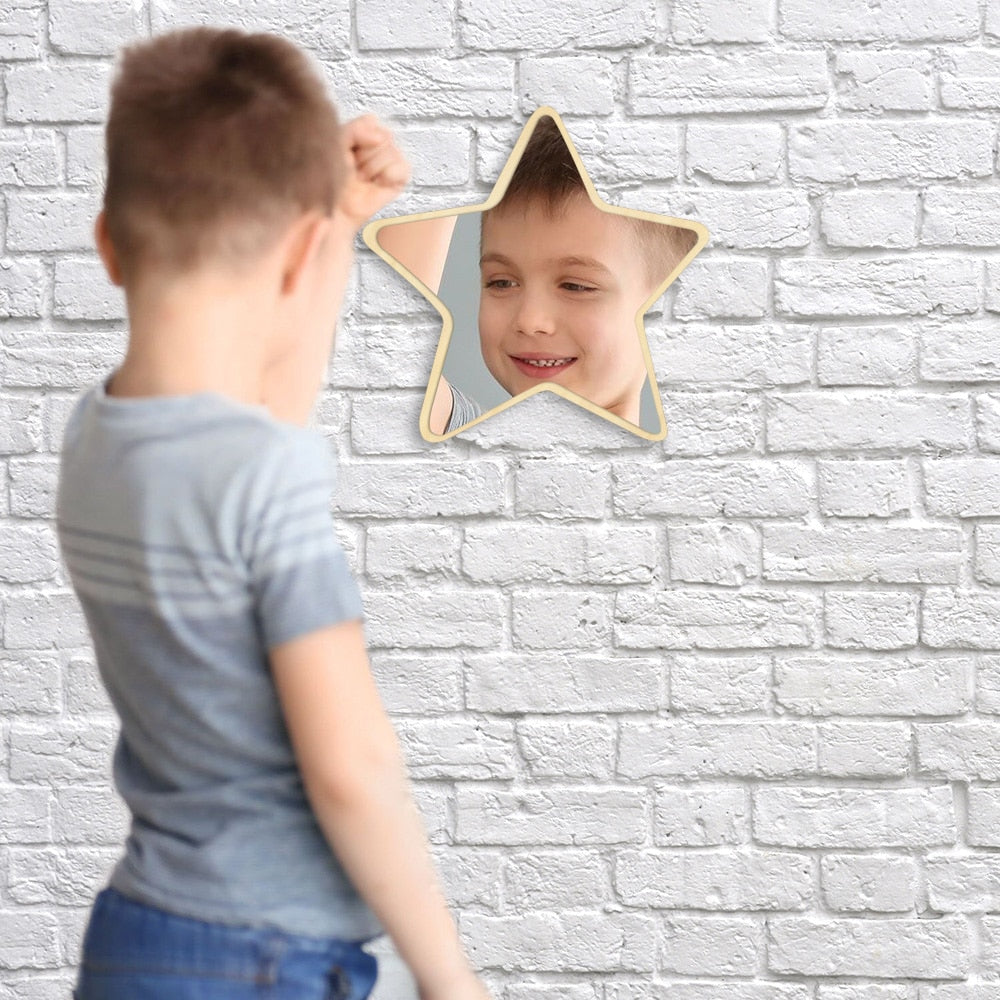 Pentastar Shaped Wall Mirror Five-pointed Star Acrylic Safety Mirror With Wood Back Children Kid Room by Woody Signs Co. - Handmade Crafted Unique Wooden Creative