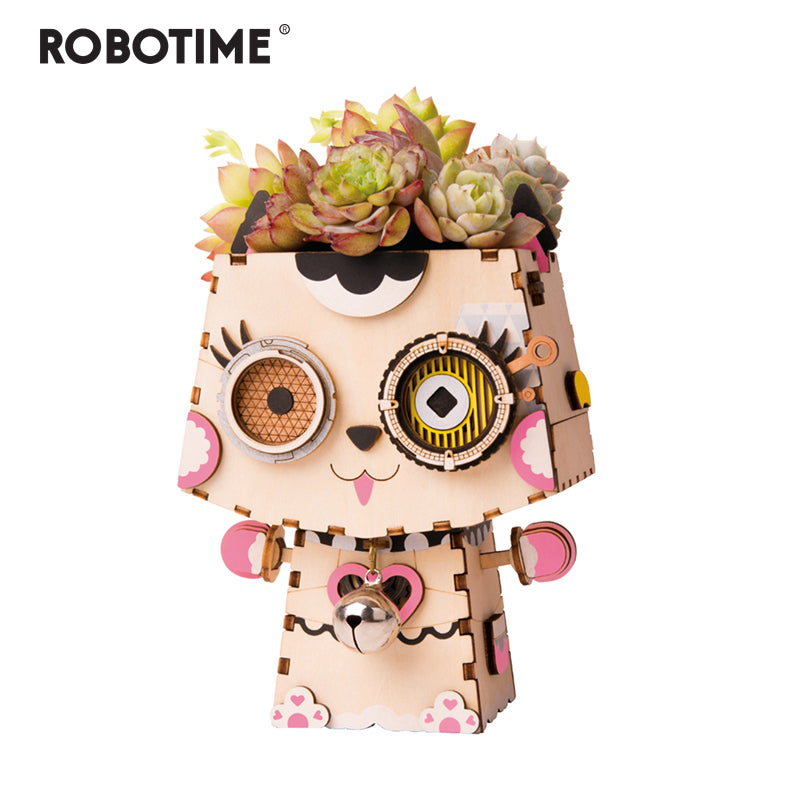 Children Adult Cute Kitty Flower Pot 3D Wooden Puzzle Game Educational Models FT731 (Pot Kitty) by Woody Signs Co. - Handmade Crafted Unique Wooden Creative