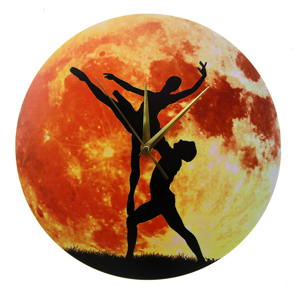 Ballerina Dancing In The Moon Artwork 3D Wall Clock Modern Design Dancing Couple Rustic Wood Clocks Ballet Watches Decor by Woody Signs Co. - Handmade Crafted Unique Wooden Creative